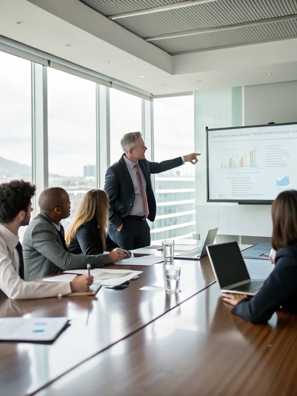 A professional Indian executive in a modern office setting, confidently leading a team discussion, symbolizing leadership skills development.